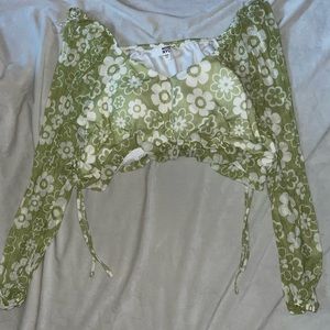 Pastel Green, Long Sleeve Crop Top